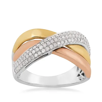 3/8 ct. tw. Diamond Crossover Ring 14K Tri-Tone Gold