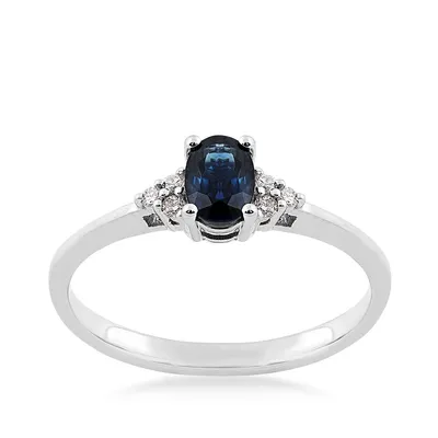 Oval Sapphire & Diamond Accent Ring 10K White Gold