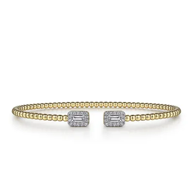 Gabriel & Co. 1/3 ct. tw. Diamond Beaded Bujukan Open Cuff Bracelet in 14K Yellow Gold