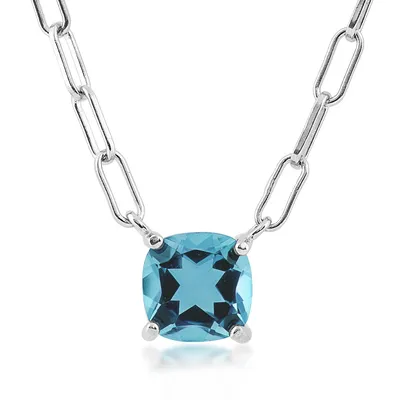 Cushion Swiss Blue Topaz Necklace in Sterling Silver