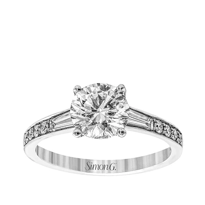 Simon G. 5/8 ct. tw. Tapered Baguette Diamond Round Semi-Mount Engagement Ring 18K White Gold