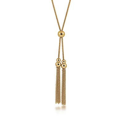 Tassel Spiga Chain Lariat Necklace in 14K Yellow Gold