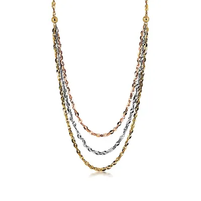 Layered Bead Chain Necklace in 10K Tri-Tone Gold