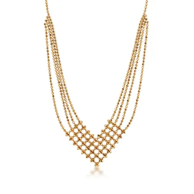 Layered Beaded Bib Necklace in 10K Yellow Gold