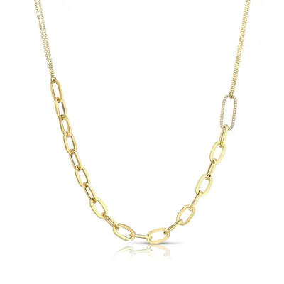 JustDesi 1/7 ct. tw. Diamond Split Paperclip Double Chain Necklace in 14K Yellow Gold