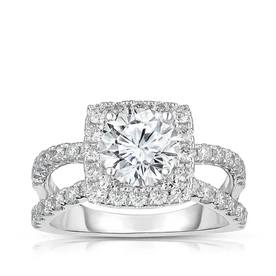 Brilliantly Yours 9/10 ct. tw. Diamond Halo Split Shank Semi-Mount Engagement Ring 14K White Gold