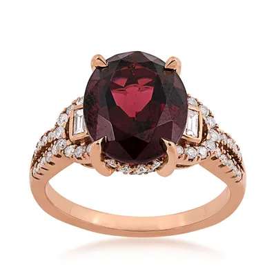 Oval Rhodolite Garnet & 3/8 ct. tw. Round Baguette Diamond Split Shank Ring 14K Pink Gold