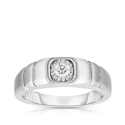 1/4 ct. tw. Men's Round Diamond Solitaire Ring with Miracle Plate 10K White Gold