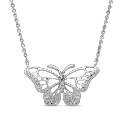 Hallmark 1/6 ct. tw. Diamond Butterfly Necklace in Sterling Silver
