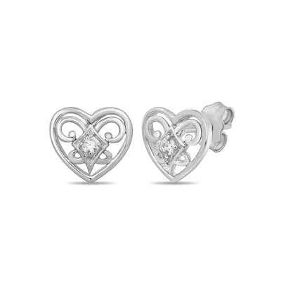 Hallmark Diamond Accent Filigree Heart Earrings in Sterling Silver