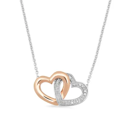 Hallmark Diamond Accent Double Heart Necklace in Sterling Silver & 10K Pink Gold