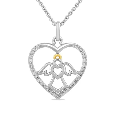 Hallmark 1/10 ct. tw. Diamond Angel Heart Pendant in Sterling Silver & 10K Yellow Gold