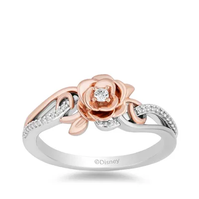 Enchanted Disney Belle 1/10 ct. tw. Diamond Rose Ring Sterling Silver & 10K Pink Gold