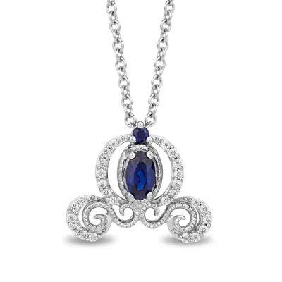 Enchanted Disney Cinderella Created Sapphire & 1/10 ct. tw. Diamond Carriage Pendant in Sterling Silver