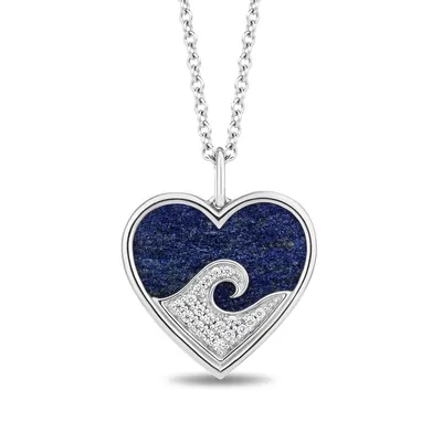 Enchanted Disney Moana Lapis Lazuli & 1/10 ct. tw. Diamond Ocean Wave Heart Pendant in Sterling Silver