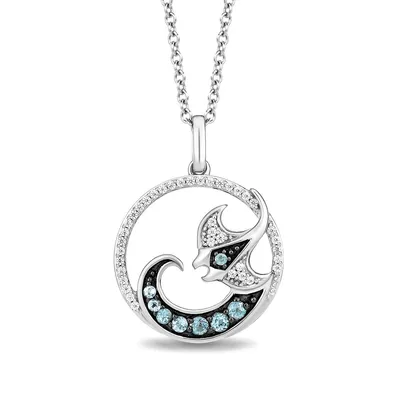 Enchanted Disney Moana Swiss Blue Topaz & 1/8 ct. tw. Diamond Stingray & Ocean Wave Circle Pendant in Sterling Silver