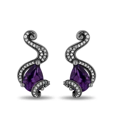 Enchanted Disney Ursula Amethyst & 1/10 ct. tw. Diamond Tentacle Earrings in Black Rhodium Plated Sterling Silver