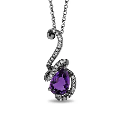 Enchanted Disney Ursula Amethyst & 1/10 ct. tw. Diamond Tentacle Pendant in Black Rhodium Plated Sterling Silver