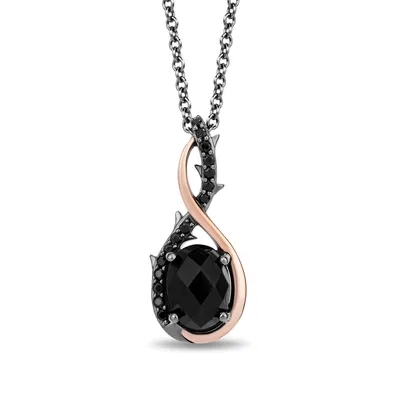 Enchanted Disney Maleficent Onyx & 1/8 ct tw. Treated Black Diamond Thorn Pendant in Black Rhodium Plated Sterling Silver & 10K Pink Gold