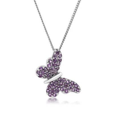 Amethyst Butterfly Pendant in Sterling Silver