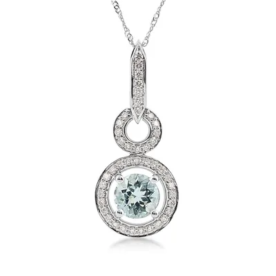 Round Aquamarine & 1/4 ct. tw. Diamond Floating Halo Pendant in 14K White Gold