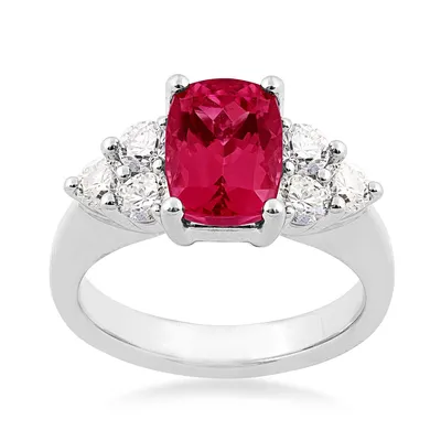 Cushion Ruby & 3/4 ct. tw. Diamond Ring 18K White Gold