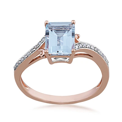 Emerald Cut Aquamarine & Diamond Accent Bypass Ring 10K Pink Gold