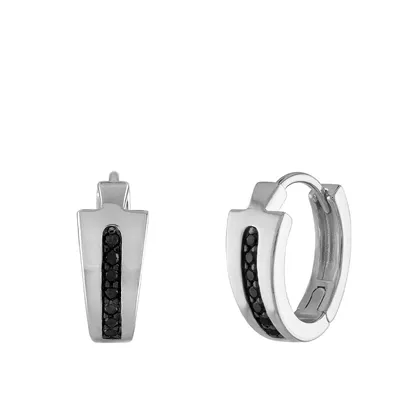 Bulova Men's 1/7 ct. tw. Treated Black Diamond Huggie Hoop Earrings in Rhodium Plated Sterling Silver