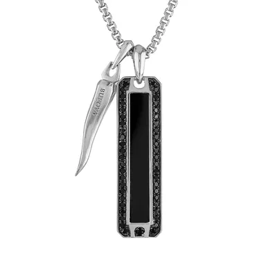 Bulova Men's 3/4 ct. tw. Treated Black Diamond & Onyx Pendant with Italian Horn Charm in Rhodium Plated Sterling Silver