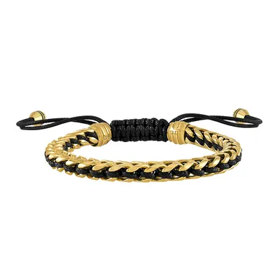 Bulova Men's Woven Chord Franco Chain Adjustable Bracelet in Gold-Tone Ion Plated Stainless Steel