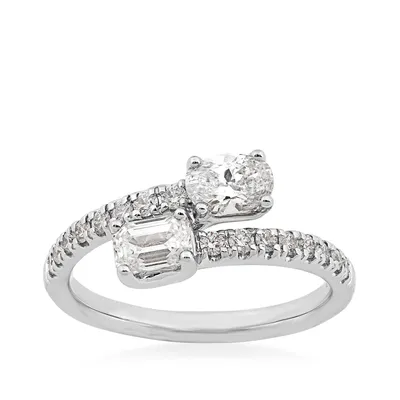 Adamante 1 ct. tw. Lab-Grown Oval & Emerald Cut Diamond Toi et Moi Bypass Ring 14K White Gold