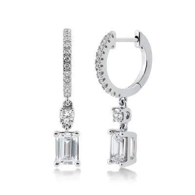 Adamante 1-3/4 ct. tw. Lab-Grown Emerald Cut Diamond Dangle Hoop Earrings in 14K White Gold