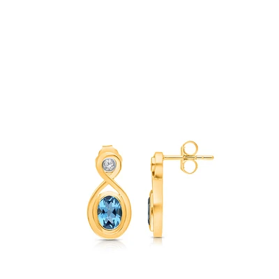 Kallati Oval Blue Topaz & Diamond Accent Twist Drop Earrings in 14K Yellow Gold