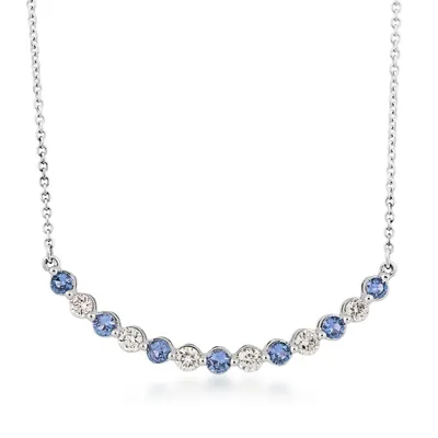 Yogo Sapphire & 1/4 ct. tw. Diamond Curved Bar Necklace in 14K White Gold