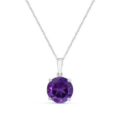 6mm Round Amethyst Solitaire Pendant in 14K White Gold