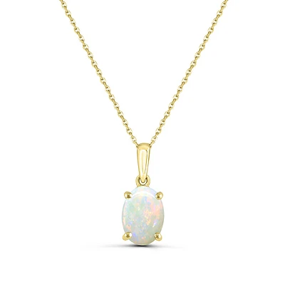 Oval Opal Solitaire Pendant in 14K Yellow Gold