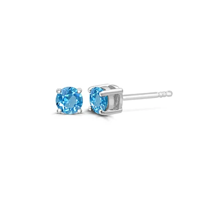 5mm Round Swiss Blue Topaz Solitaire Earrings in 14K White Gold