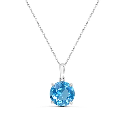 6mm Round Swiss Blue Topaz Solitaire Pendant in 14K White Gold