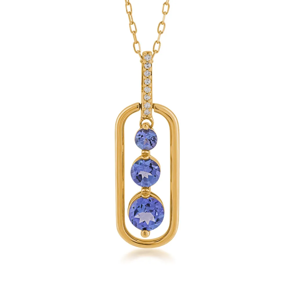 3-Stone Round Tanzanite & Diamond Accent Open Pendant in 10K Yellow Gold