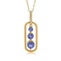 3-Stone Round Tanzanite & Diamond Accent Open Pendant in 10K Yellow Gold