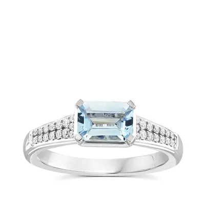 Emerald Cut Aquamarine & 1/6 ct. tw. Diamond Ring 10K White Gold