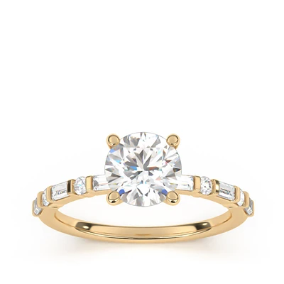 Goldman 1/4 ct. tw. Round & Baguette Diamond Semi-Mount Engagement Ring 14K Yellow Gold