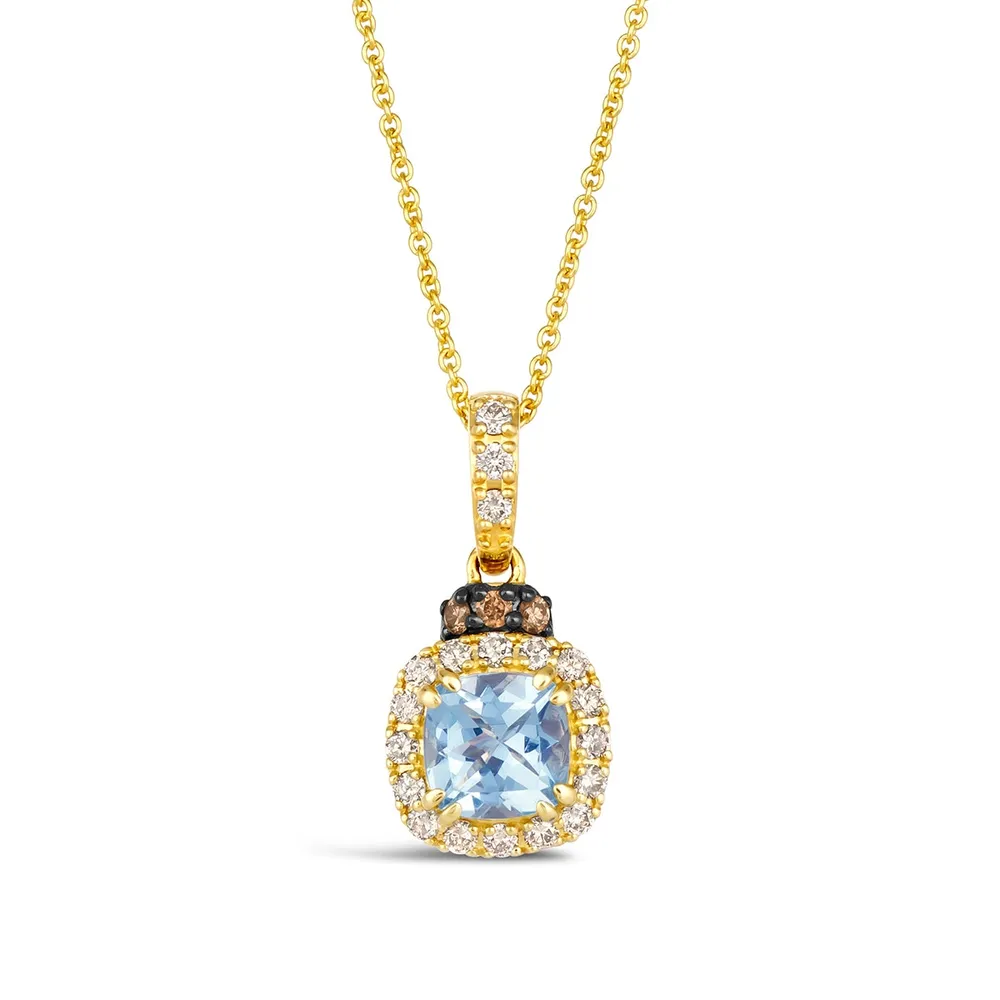 Le Vian Cushion Sea Blue Aquamarine & 1/4 ct. tw. Nude & Chocolate Diamond  Halo Dangle Pendant in 14K Honey Gold | Pueblo Mall