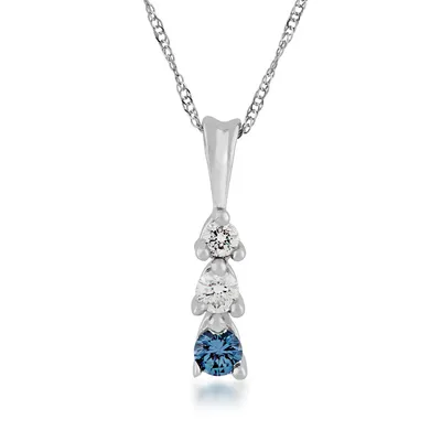 Yogo Sapphire & 1/8 ct. tw. Diamond Drop Pendant in 10K White Gold