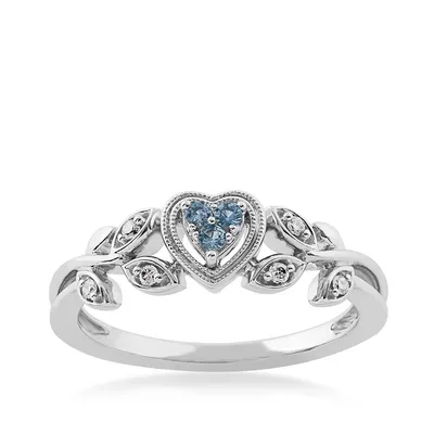 Yogo Sapphire & Diamond Accent Milgrain Heart-Shaped Cluster Ring 14K White Gold