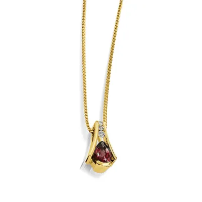 John Atencio Venture Pear Rhodolite Garnet & 1/8 ct. tw. Diamond Tapered Pendant in 14K Yellow Gold