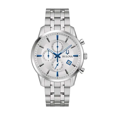 Bulova Men's Sutton Chronograph Quartz Stainless Steel Watch with Silver Dial