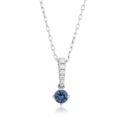 Round Yogo Sapphire & Diamond Accent Drop Pendant in 14K White Gold