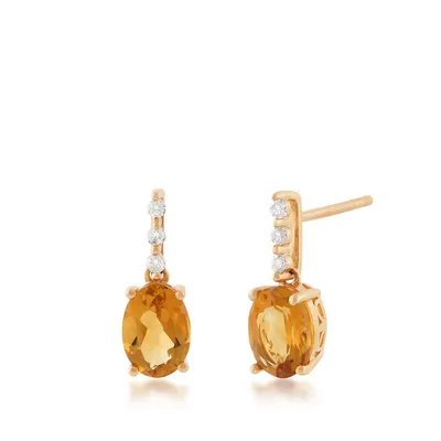 Oval Citrine & Diamond Accent Dangle Earrings in 10K Yellow Gold