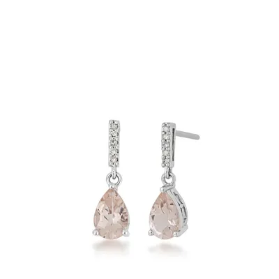 Pear Morganite & Diamond Accent Dangle Earrings in 10K White Gold